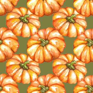 Suluboya portakal rengi balkabağı sebzeli Jack-o-fener Cadılar Bayramı dikişsiz desenli arka plan