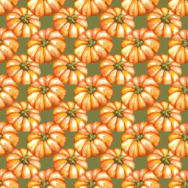 Aquarelle Orange Citrouille Légume Jack Lanterne Halloween Sans Couture Motif — Photo