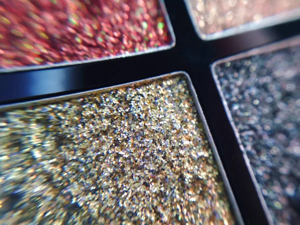 Ögonskugga Palett Glitter Metalliska Skimmer Glitter Kosmetisk Make Makro Foto — Stockfoto