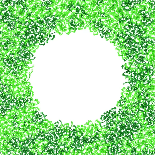 Doodle Trèfle Vert Trèfle Cercle Cadre Bordure Vectoriel Ligne Art — Image vectorielle