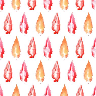 Sonbahar suluboya, sonbahar, portakal, kırmızı yaprak, dikişsiz desen arka plan.