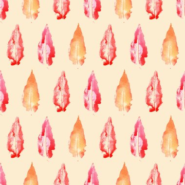 Sonbahar suluboya, sonbahar, portakal, kırmızı yaprak, dikişsiz desen arka plan.