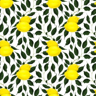 Yeşil yapraklı sarı limon narenciyesi arkaplan vektör sanatı.