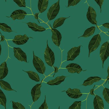 Yeşil incir ağacı kauçuk yaprak dalsız desenli arka plan vektör sanatı
