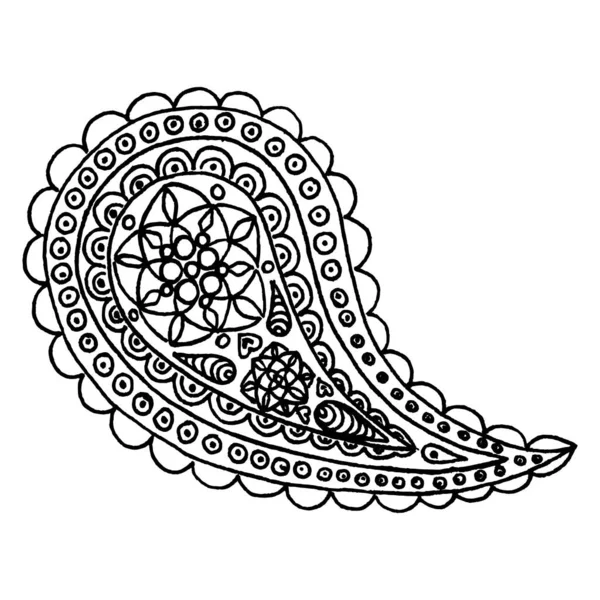 Paisley Buta Dessin Main Motif Monochrome Art Vectoriel Doodle — Image vectorielle