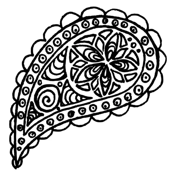 Paisley Buta Dibujado Mano Patrón Monocromo Doodle Vector Arte — Vector de stock