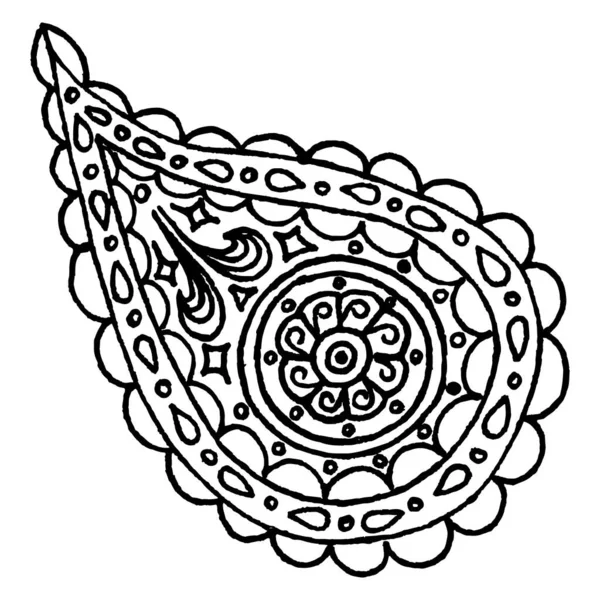 Paisley Buta Dibujado Mano Patrón Monocromo Doodle Vector Arte — Vector de stock