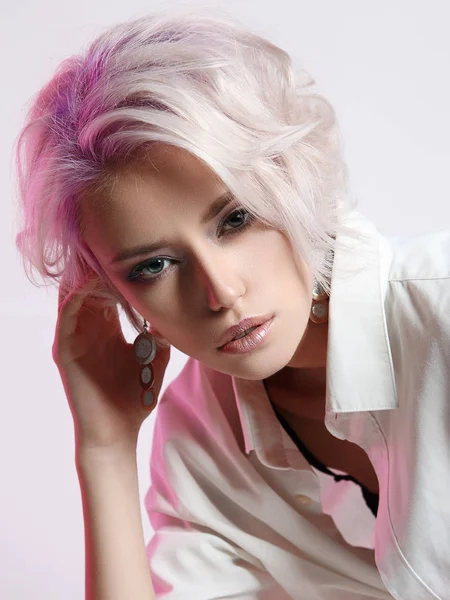 Pink Hair Young Woman Sexy Girl — Stock Photo, Image