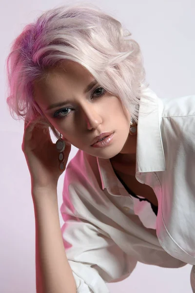 Pink Hair Young Woman Sexy Girl — Stock Photo, Image