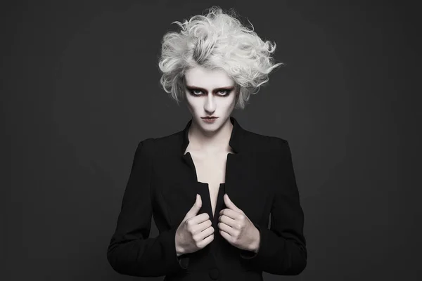 Beyaz Cilt Saç Palyaço Yapmak Freaky Cadılar Bayramı Makyaj Tarzı — Stok fotoğraf