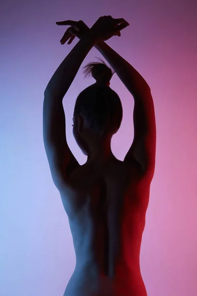 Sexy Piękne Nagie Ciało Dziewczynka Silhouette Naked Tyłu Młoda Kobieta — Zdjęcie stockowe