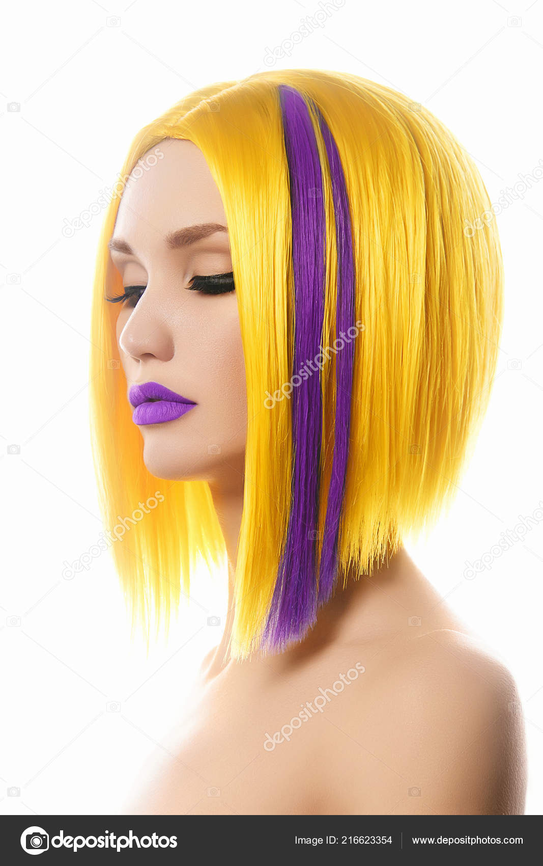 Yellow Purple Hair Haircut Beautiful Girl Color Hair Hairstyle Bob Stock  Photo by ©photoagents 216623354
