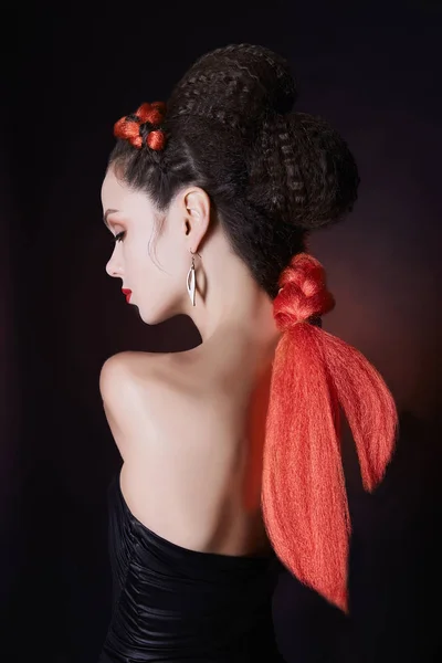 Famele Vissza Gyönyörű Vörös Hajú Tress Vörös Haj Lány Make — Stock Fotó