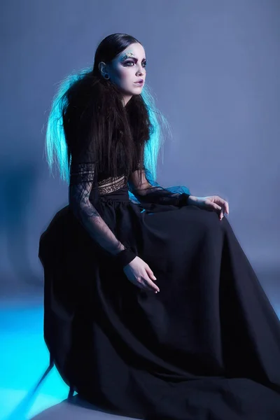 Cadılar Bayramı Makyajlı Cadı Kadın Moda Cadılar Bayramı Kavramı Mistik — Stok fotoğraf