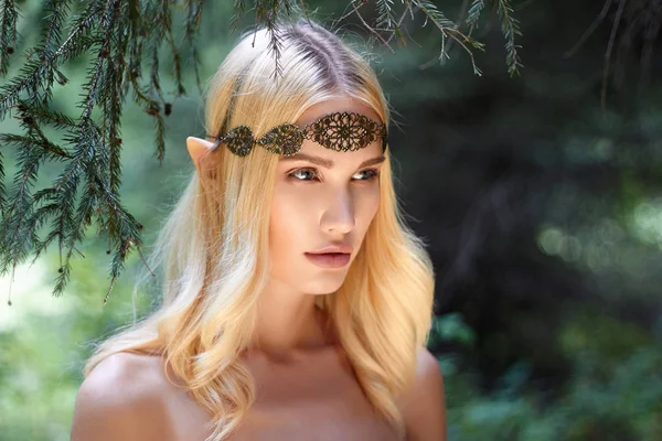 Schönes Elfenmädchen Fantasie Junge Frau Wald — Stockfoto