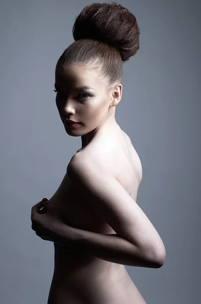 Hermoso Retrato Mujer Desnuda Chica Sexy Desnuda Con Peinado — Foto de Stock