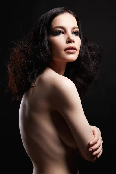 Bella Ragazza Con Acconciatura Riccia Make Nudo Bellezza Sensuale Giovane — Foto Stock