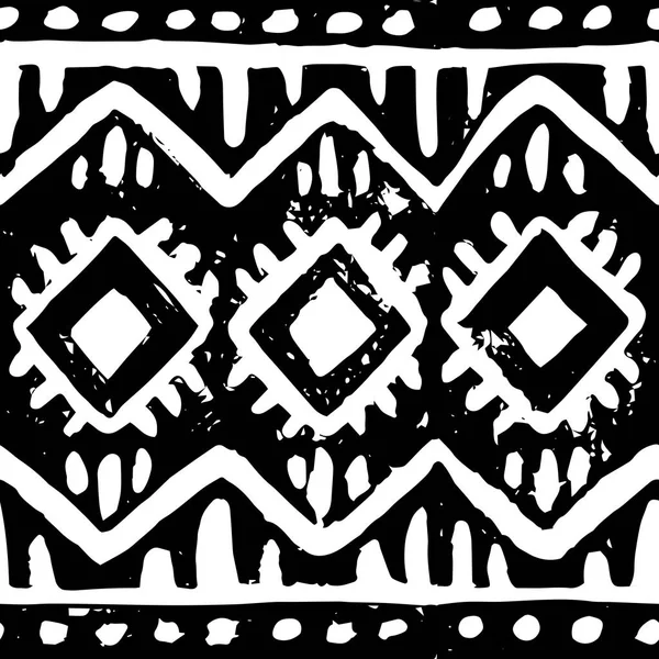 Naadloze Etnische Patroon Zwart Wit Vintage Achtergrond Grunge Textuur Vectorillustratie — Stockvector
