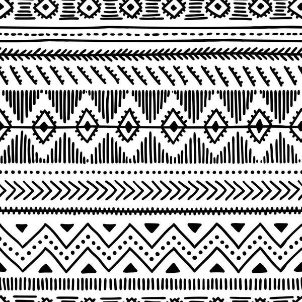 Nahtlose Ethnische Muster Handgemacht Horizontale Streifen Schwarz Weiß Druck Für — Stockvektor
