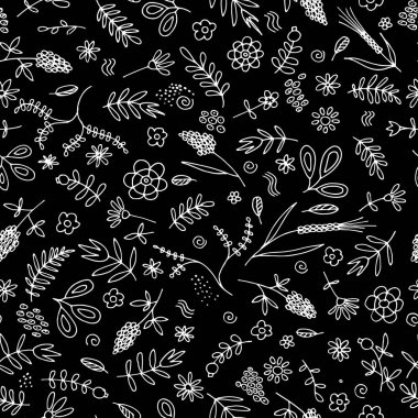 Sorunsuz siyah-beyaz çiçek desenli. Şirin Baskı Tekstil için. El yapımı. Vektör çizim.