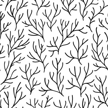 Dalları yapraklarda beyaz bir arka plan olmadan. Doodle tarzı el yapımı. Tekstiller için basit Yazdır. 