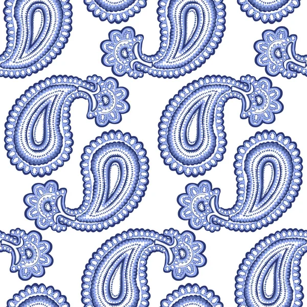 Padrão Sem Costura Azul Branco Paisley Ornamento Tecidos Pepino Turco — Vetor de Stock