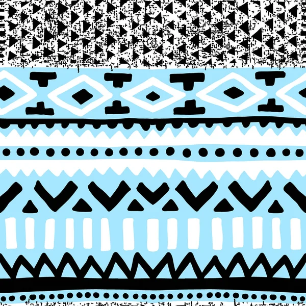 Vintage Striped Seamless Pattern Blue Black White Colors Handmade Ethnic — Stock Vector