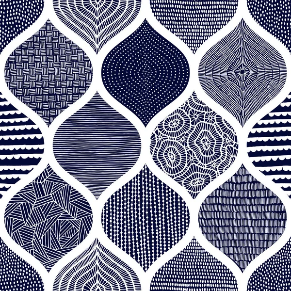 Симпатичный Синий Белый Узор Летняя Печать Текстиля Волнистый Орнамент Нарисованный — стоковый вектор
