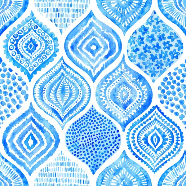 원활한 수채화 패턴입니다 빈티지 파란색과 장식입니다 손으로 — 스톡 벡터