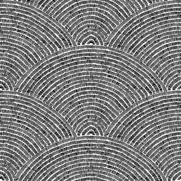 Nahtloses Schwarz Weißes Stickmuster Wellenförmige Ornamente Von Hand Gezeichnet Grunge — Stockvektor