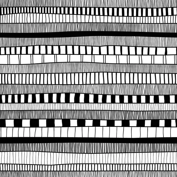 Черно Белый Бесшовный Полосатый Узор Горизонтальные Линии Стиле Каракулей Ручная — стоковый вектор