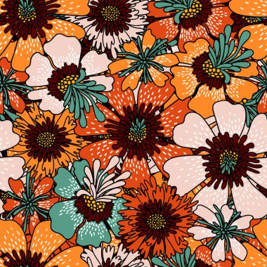 Çiçek seamless modeli. Dekoratif çiçek el ile çizilmiş. Tekstiller için renkli süsleme.