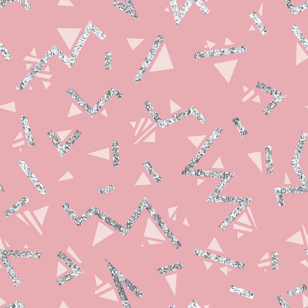 无缝的节日模式 粉红色背景上的银色几何元素 — 图库矢量图片