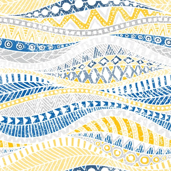 Seamless Wavy Pattern Blue Gray Yellow White Colors Grunge Texture — Stock Vector