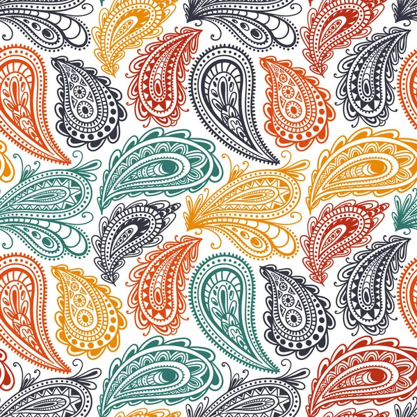 Paisley Seamless Pattern Ornament Textiles Drawn Style Doodle Ethnic Tribal — Stock Vector