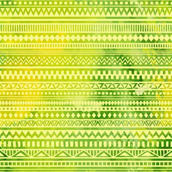 Watercolor Seamless Geometric Pattern Green Paint Texture Paper Ethnic Tribal — Stock Vector