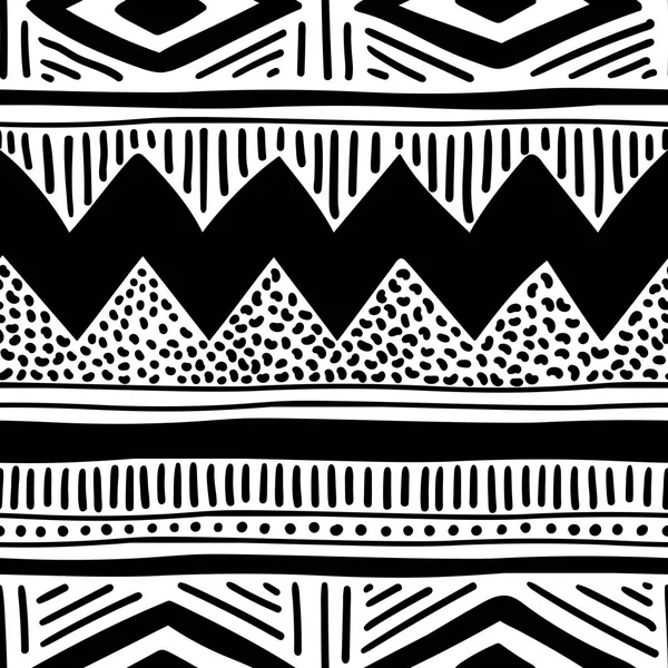 没有缝隙的民族模式 手工做的横向条纹 纺织品的黑白印花 — 图库矢量图片