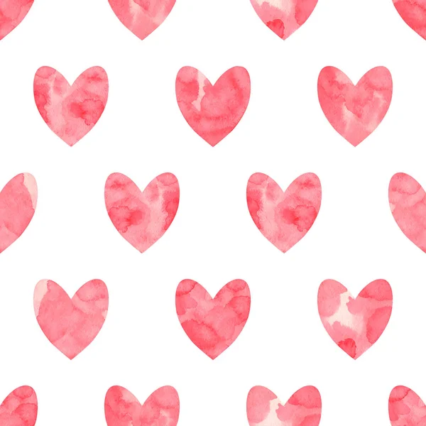 Dia Dos Namorados Padrão Sem Costura Vermelho Aquarela Corações Fundo —  Vetores de Stock