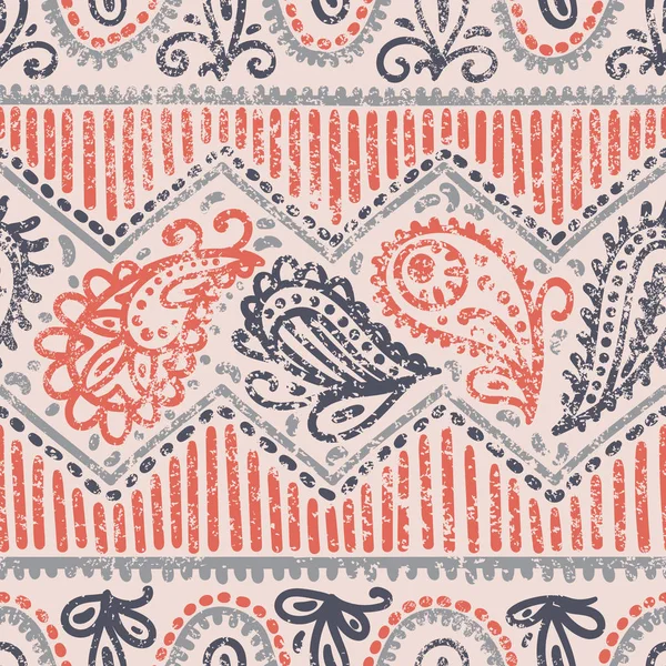 民族のシームレスなパターン ペイズリー飾り 東洋のモチーフ グランジ テクスチャ — ストックベクタ