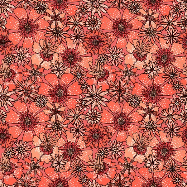 Flores decorativas patrón sin costura. Impresión para textiles dibujada por — Vector de stock