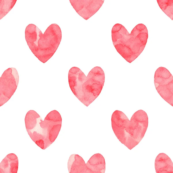 Dia dos Namorados padrão sem costura. Vermelho aquarela corações em um whi —  Vetores de Stock