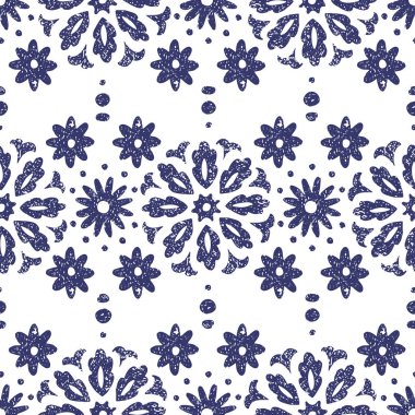 Kusursuz mavi-beyaz desen. Elle kalemle çizilmiş süs. V