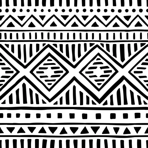 Seamless ethnic pattern. Handmade. Horizontal stripes. Black and — Stock Vector