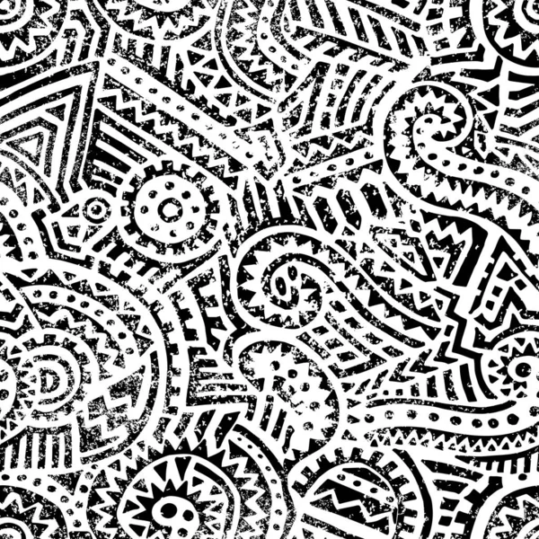 Sömlös svart och vitt geometriskt mönster. Handritad bläck ornam — Stock vektor