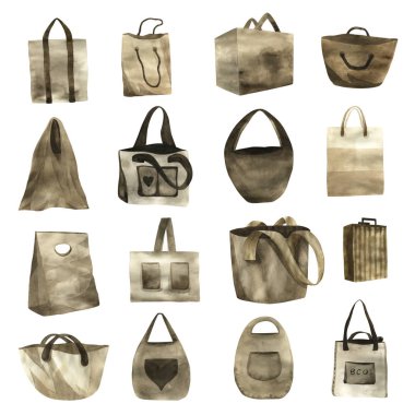 Kağıda suluboya ile boyanmış ekolojik poşetler. El yapımı patte.