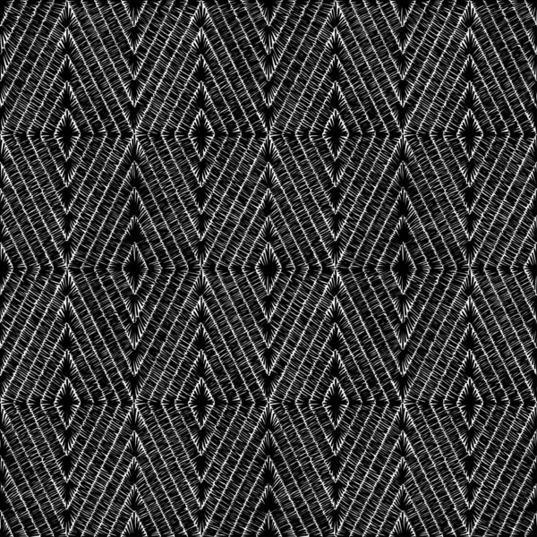 Bestickte schwarz-weiße nahtlose Muster. geometrischer Druck — Stockvektor