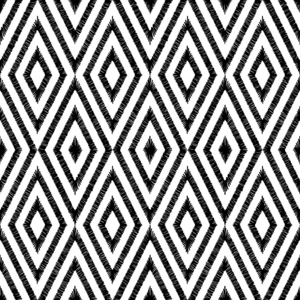 Black and white seamless ikat pattern. The embroidered print for — ストックベクタ