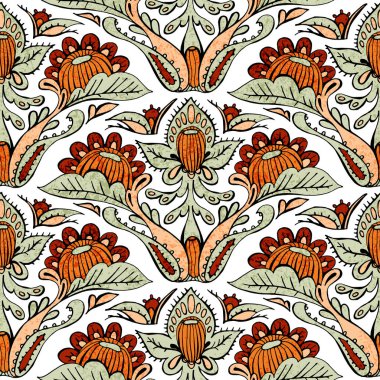 Kusursuz bohem çiçek deseni. Kağıda mürekkep izi. Grunge dokusu. Etnik ve kabile motifleri.