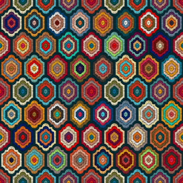 Kunterbuntes Nahtloses Muster Für Teppich Böhmischer Hintergrund Bestickten Stil Ethnische — Stockvektor