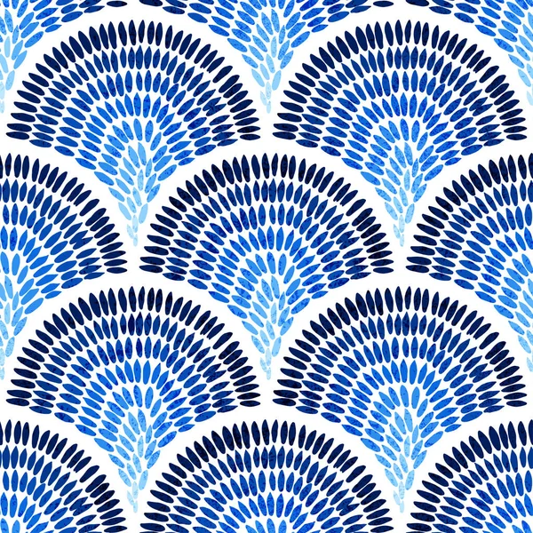 Nahtloses Blau Weißes Wellenmuster Druck Asiatischen Stil Seigaha Ornament Gemalt — Stockvektor